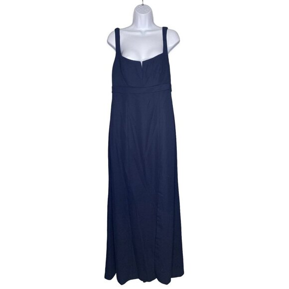 AFTER SIX Wide Strap Notch Empire Waist Dress With Front Slit Midnight Navy 10 - Picture 2 of 11